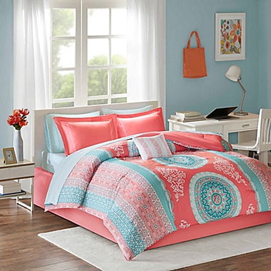 Details about   Queen Loretta Comforter & Sheet Set Micro Fiber Orange Pink Intelligent Design 
