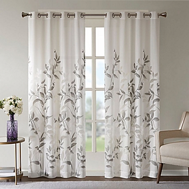 Madison Park&reg; Cecily 84-Inch Printed Grommet Semi-Sheer Window Curtain Panel in Grey (Single). View a larger version of this product image.