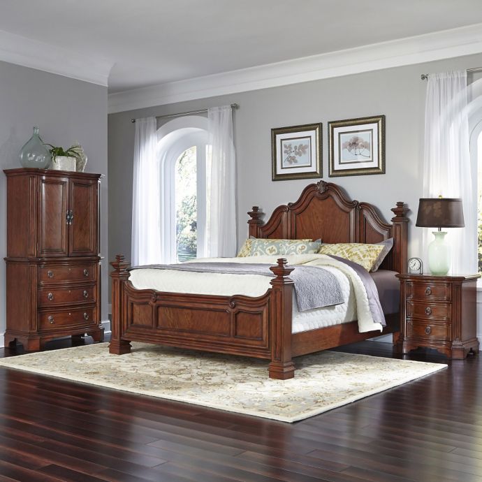 Home Styles Santiago 3 Piece Bed Nightstand And Door Chest Set In Cognac Bed Bath Beyond