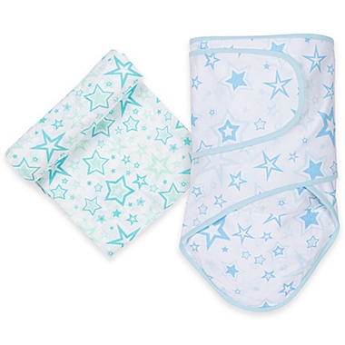 MiracleWare Stars Miracle Blanket and Muslin Swaddle Set in Aqua. View a larger version of this product image.