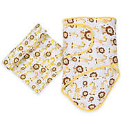 MiracleWare Giraffe and Lion Miracle Blanket and Muslin Swaddle Set in Brown/Yellow