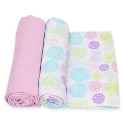MiracleWare 2-Pack Colorful Bursts Solid Muslin Swaddles in Purple/Pink