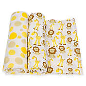 MiracleWare 2-Pack Dots/Giraffe & Lion Muslin Swaddles in Yellow/Brown
