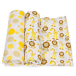 MiracleWare 2-Pack Dots/Giraffe & Lion Muslin Swaddles in Yellow/Brown