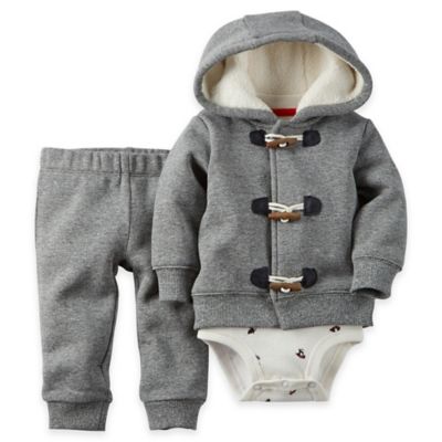 carter's® 3-Piece Toggle Cardigan, Bodysuit, and Pant Set in Grey ...