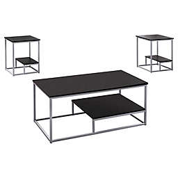 Monarch Specialties 3-Piece Coffee Table Set in Dark Taupe/Black