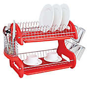 Home Basics&reg; 2-Tier Dish Drainer in Red