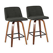 LumiSource Toriano Wood Counter Stool in Charcoal with Square Black Metal Footrest (Set of 2)