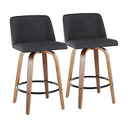 LumiSource Toriano Wood Counter Stool in Charcoal with Round Black Metal Footrest (Set of 2)