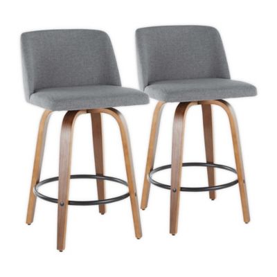 LumiSource Toriano Wood Counter Stool with Round Black Metal Footrest (Set of 2)