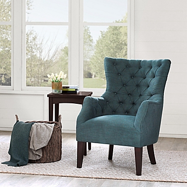 Madison Park Hannah Button Tufted Wing Back Chair in Teal. View a larger version of this product image.