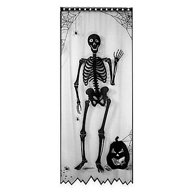84-Inch Bones Halloween Door/Window Curtain Panel in Black. View a larger version of this product image.
