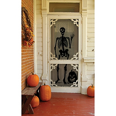 84-Inch Bones Halloween Door/Window Curtain Panel in Black. View a larger version of this product image.