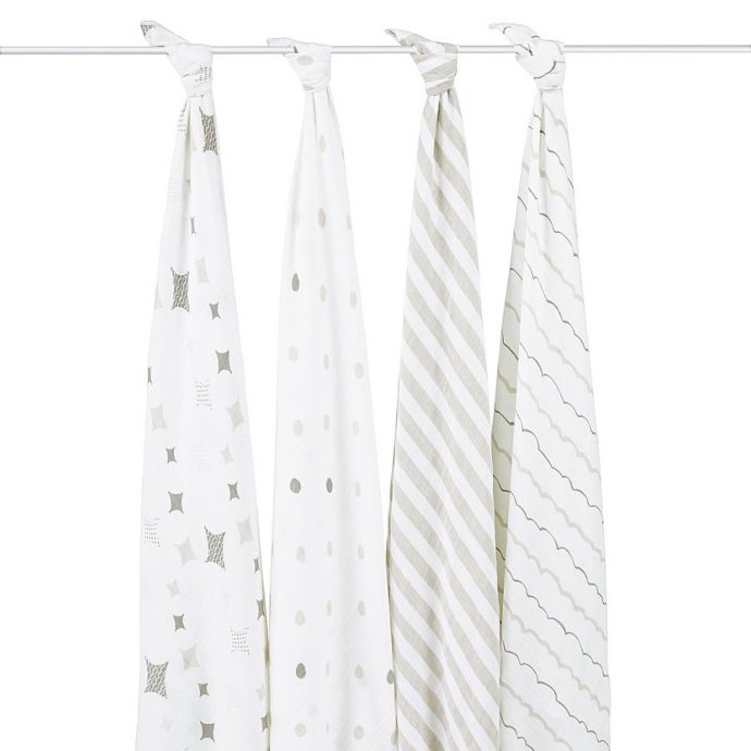 aden® by aden + anais® Shine On 4Pack Classic Muslin Swaddle Blankets in White/Grey buybuy BABY