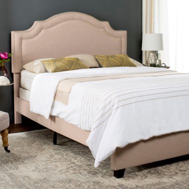 Safavieh Theron Linen Queen Bed in Light Beige. View a larger version of this product image.