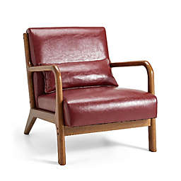 Glitzhome® Mid-Century Modern Faux Leather Accent Arm Chair in Red