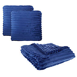 Simply Essential&trade; 3-Piece Corduroy Throw Blanket and Throw Pillow Bundle in Navy