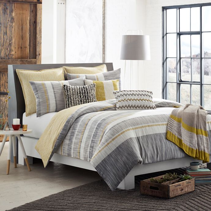 Kas Room Logan Duvet Cover In Grey Yellow Bed Bath Beyond