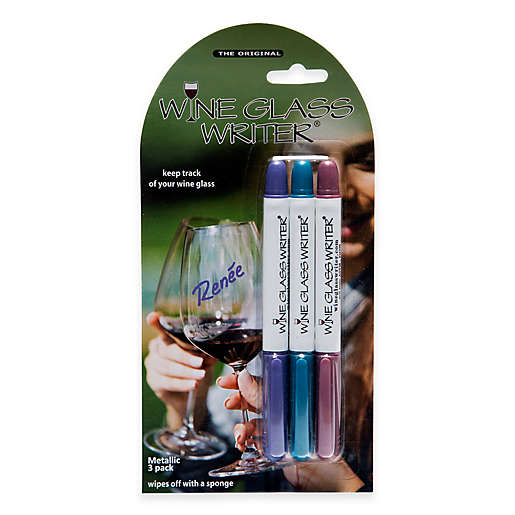 Washable Glass Wine Charms Alternative Wine Glass Writer Markers Gift Set Pack of 3 Gold/Silver/Purple 