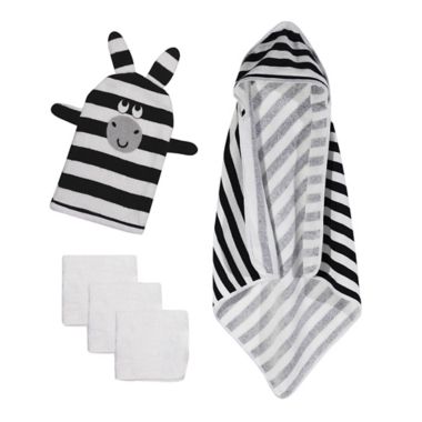 mighty goods&trade; 5-Piece Zebra Towel, Washcloths, and Washcloth Mitt Set in Black/White. View a larger version of this product image.
