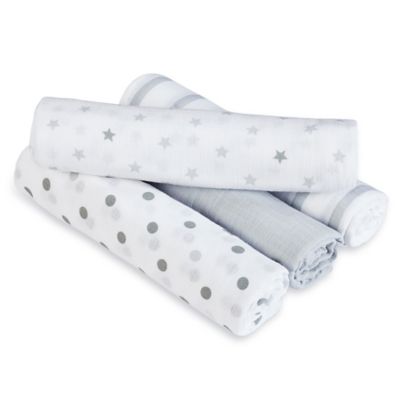 aden + anais&trade; essentials Dove Muslin 4-Pack swaddleplus&reg; Blankets in Grey/White