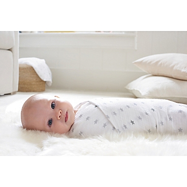 aden + anais&trade; essentials Dove Muslin 4-Pack swaddleplus&reg; Blankets in Grey/White. View a larger version of this product image.