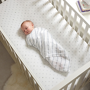 aden + anais&trade; essentials Dove Muslin 4-Pack swaddleplus&reg; Blankets in Grey/White. View a larger version of this product image.