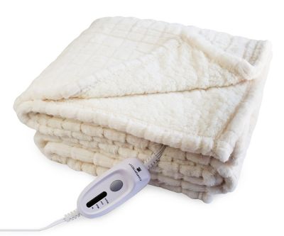 Comfortech Faux Fur and Sherpa Heated Throw Blanket in Cream