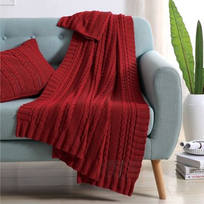 VCNY Abode Dublin Knit Throw Blanket in Red