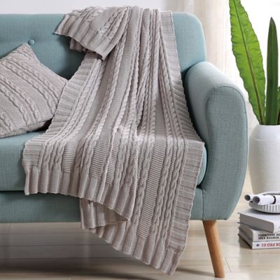 VCNY Abode Dublin Knit Throw Blanket in Silver