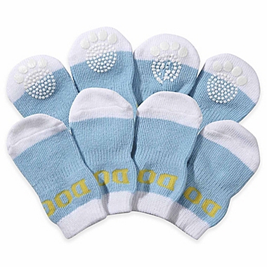 Rubberized Sole Large Dog Socks in Blue/White (Set of 4). View a larger version of this product image.