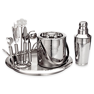 Godinger&reg; Hammered Stainless Steel Bar Set. View a larger version of this product image.