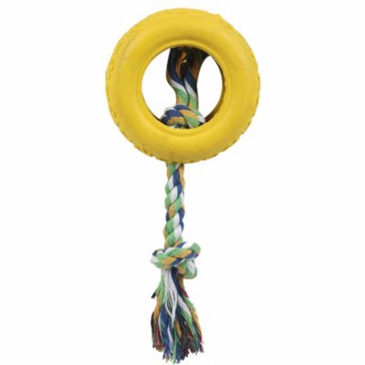 Rubberized Rope and Tire Dog Chew Toy in Yellow