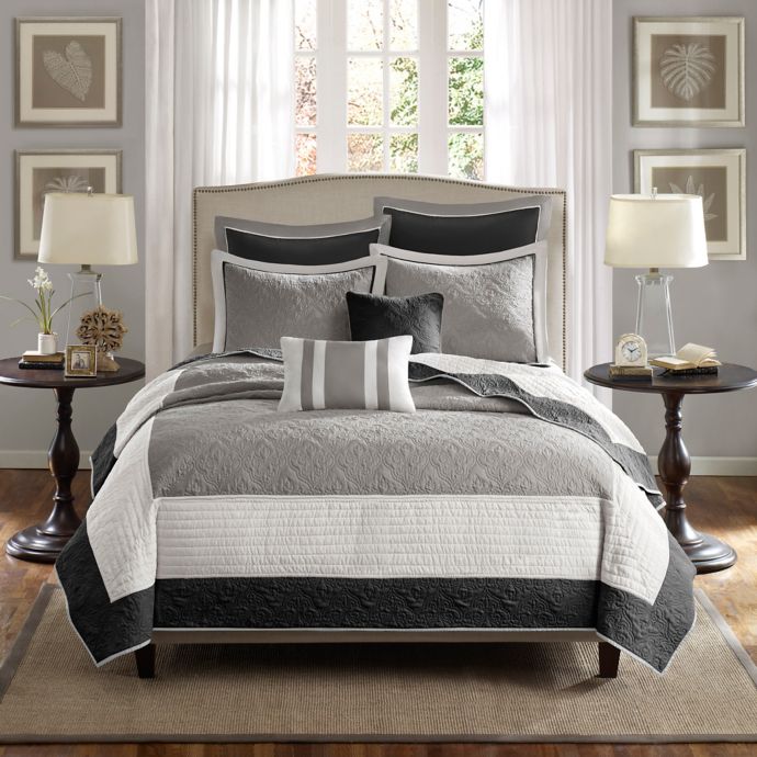 Madison Park Attingham 7 Piece Coverlet Set In Black Grey Bed Bath Beyond