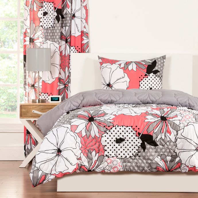 Crayola® Flower Patch Reversible Comforter Set in Pink/Grey Bed Bath & Beyond