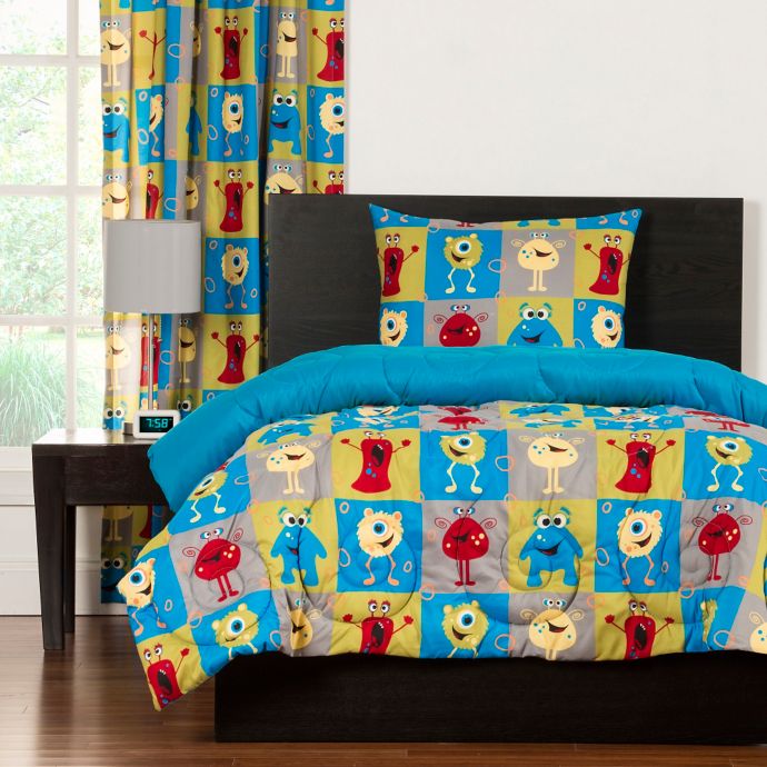Crayola Monster Friends Reversible Comforter Set In Blue Bed