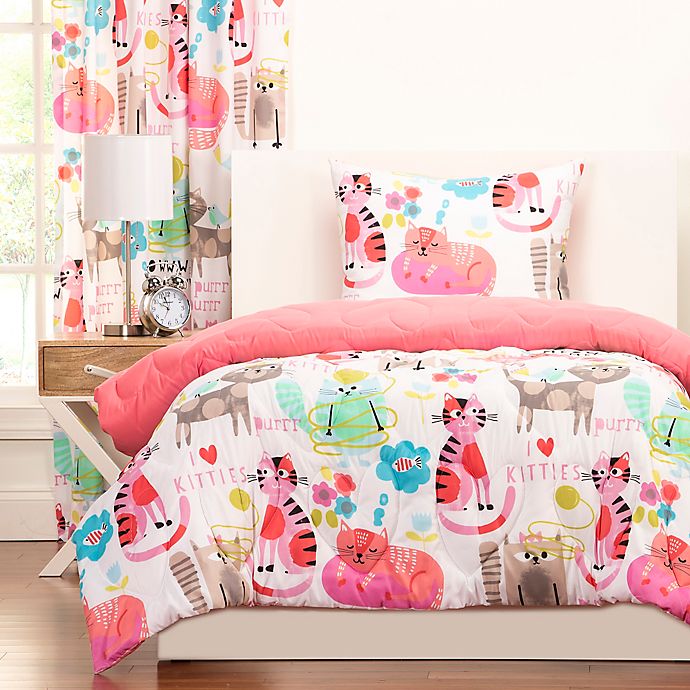 Crayola Purrty Cat Reversible Comforter Set In Pink White Bed Bath Beyond