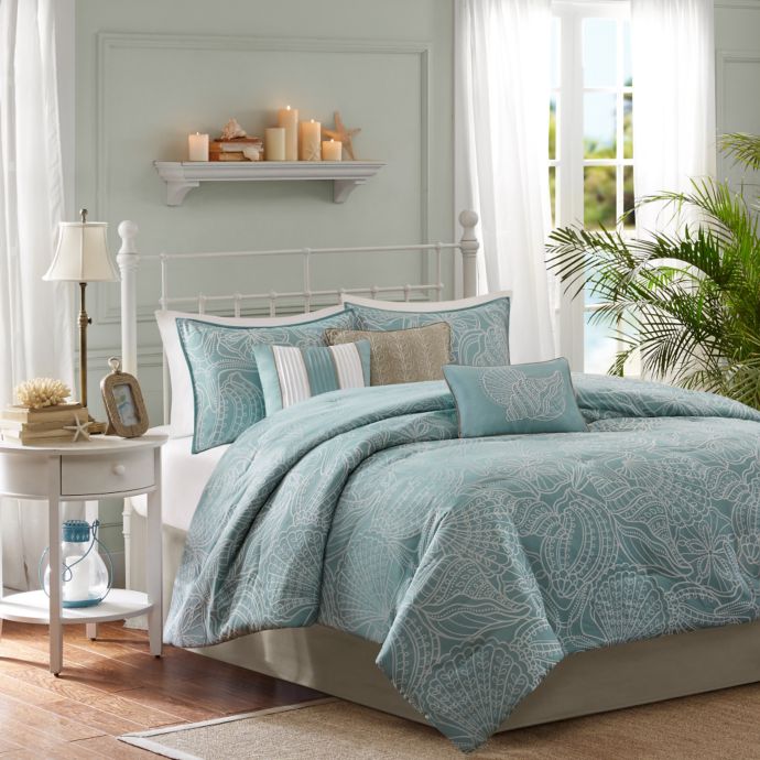 Madison Park Carmel 7 Piece Reversible Comforter Set In Blue Bed