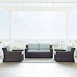 Crosley Beaufort 3-Piece Wicker Patio Loveseat and Chair Set in Brown with Mist Cushions