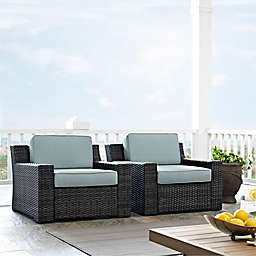 Crosley Beaufort Wicker Patio Chairs in Brown with Mist Cushions (Set of 2)