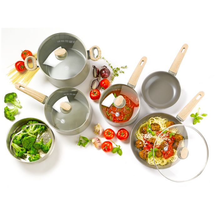 GreenPan™ Wood-Be 10-Piece Ceramic Nonstick Cookware Set in Grey  Bed Bath & Beyond