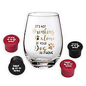 Lillian Rose&trade; Dog Stemless Wine Glasses with 4 Wine Stoppers (Set of 5)