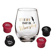 Lillian Rose&trade; Wine Lover Stemless Wine Glasses with Wine Stoppers (Set of 5)