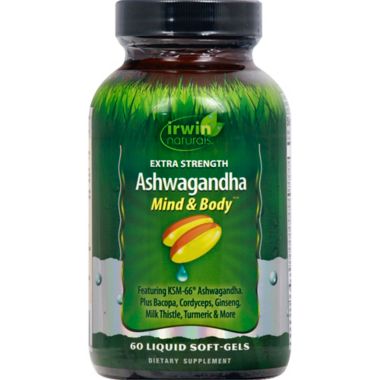 Irwin Naturals&reg; Extra Strength Ashwagandha 60-Count Liquid Soft-Gels. View a larger version of this product image.
