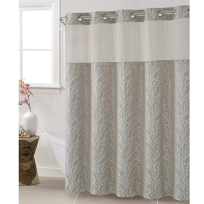 Hookless Jacquard Tree Branch Shower, Hookless Shower Curtain Liner Extra Long