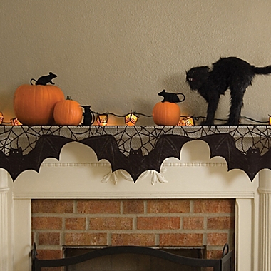 Heritage Lace&reg; Bats 20-Inch x 80-Inch Mantle Scarf in Black. View a larger version of this product image.