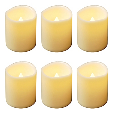 Battery Operated  Mini Pillar Candles with Timer in Amber (Set of 6). View a larger version of this product image.