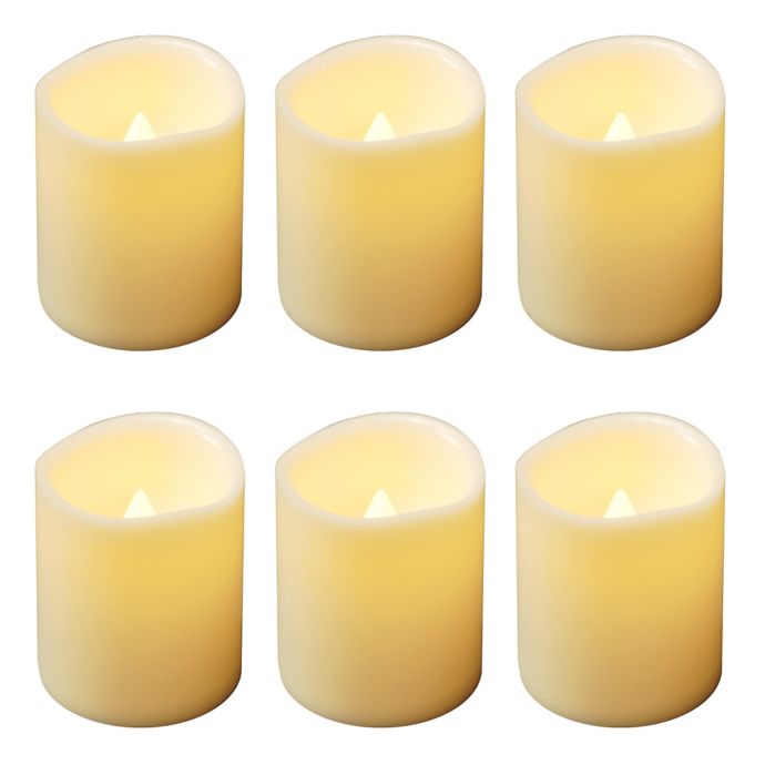 Battery Operated Mini Pillar Candles with Timer in Amber (Set of 6