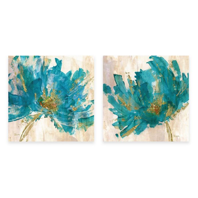 Courtside Market Contemporary Teal Flower Canvas Wall Art Bed Bath Beyond