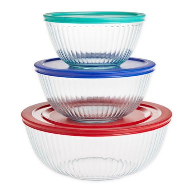 Pyrex&reg; 3-Piece Glass Mixing Bowls with Lids Set. View a larger version of this product image.